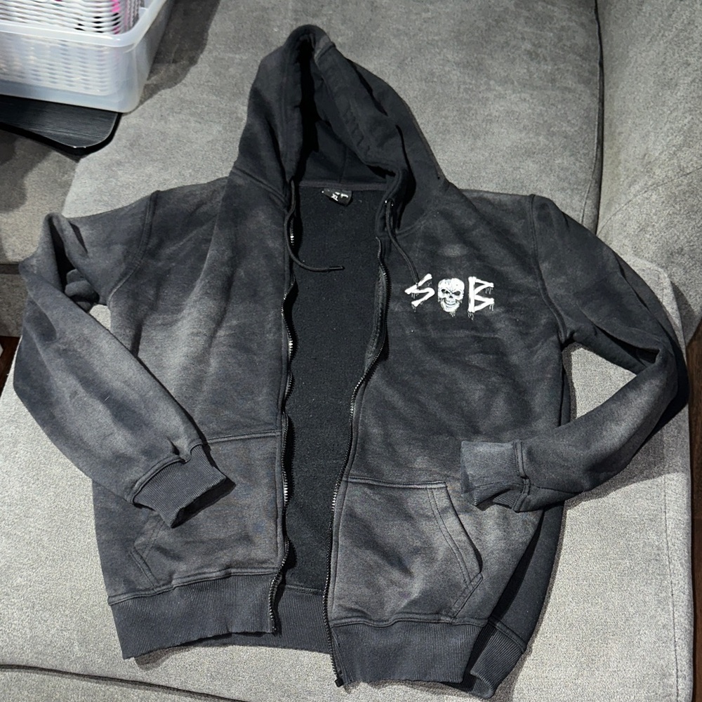 SO SOB Charcoal Gray Men's Zip-Up Hoodie XL (no zipper)